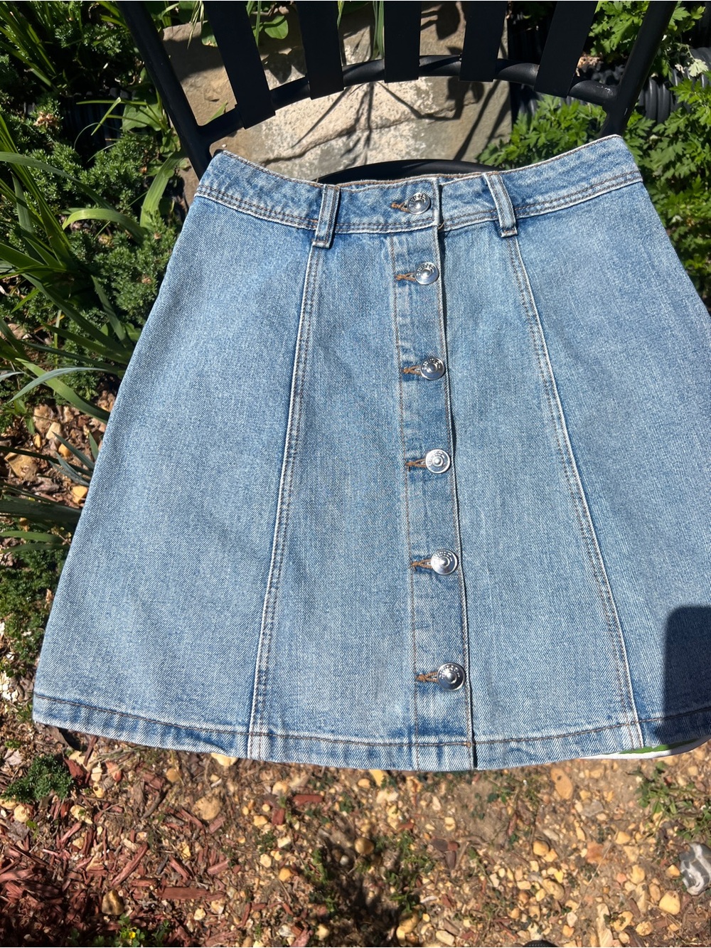 H&M Light Blue Button-Front Denim A-Line Skirt